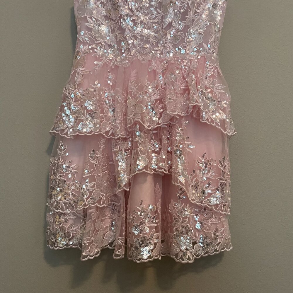 JJ'S HOUSE,  Size 0, short, LIGHT PINK, SEQUIN, HOMECOMING, PRINCESS DRESS - Picture 3 of 15